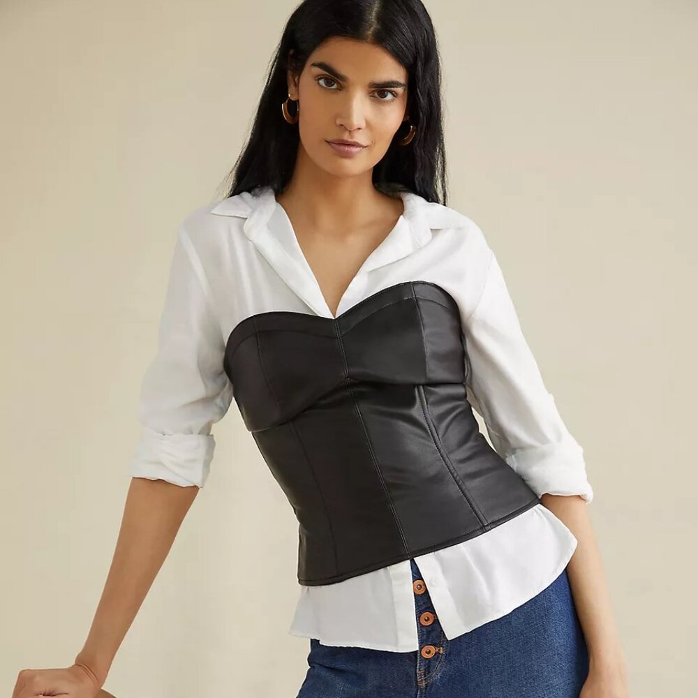 NWT Anthropologie Faux Leather Top